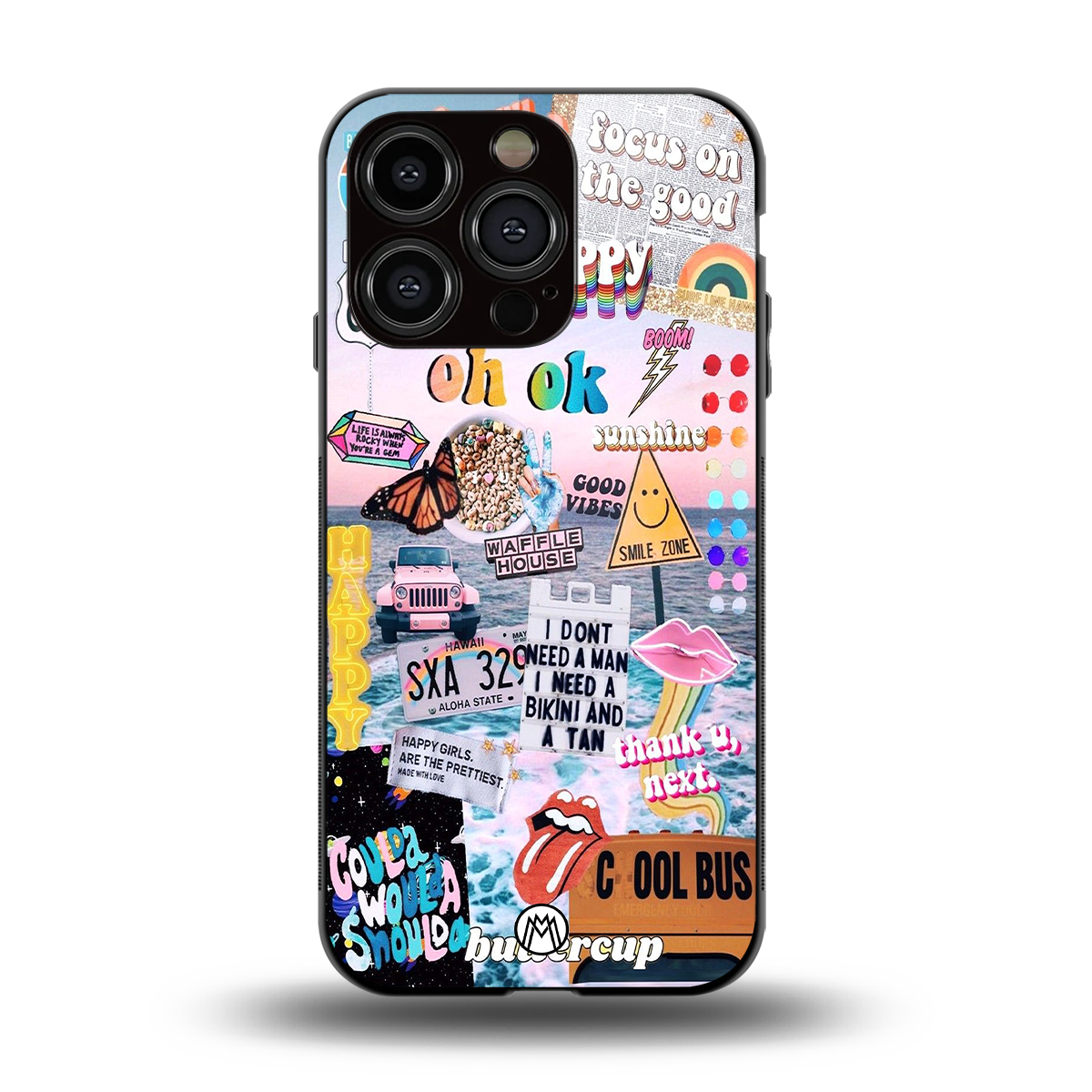 happy sunshine aesthetic collage back phone cover | glass case for iphone 13 pro