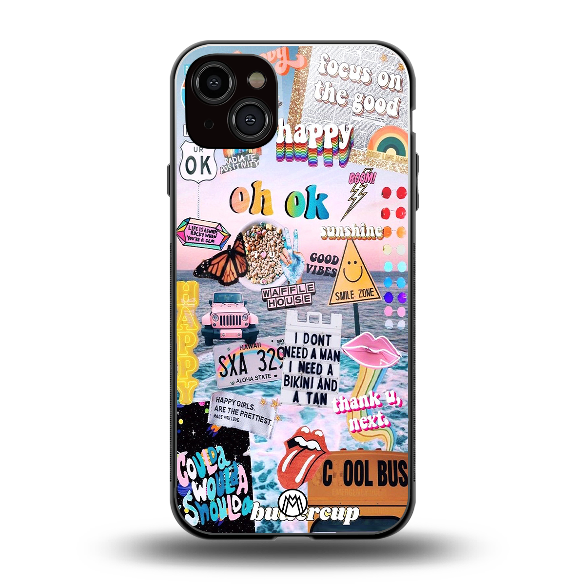 happy sunshine aesthetic collage back phone cover | glass case for iphone 15 plus