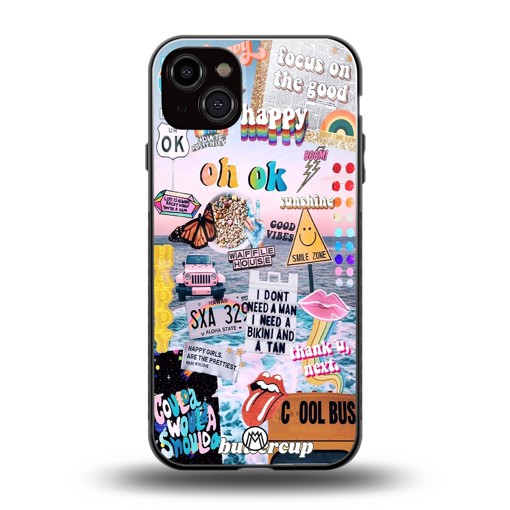 happy sunshine aesthetic collage back phone cover | glass case for iphone 14 plus