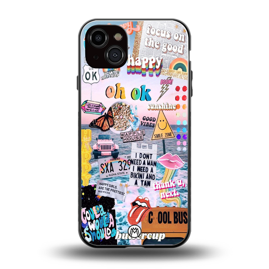 happy sunshine aesthetic collage back phone cover | glass case for iphone 14 plus