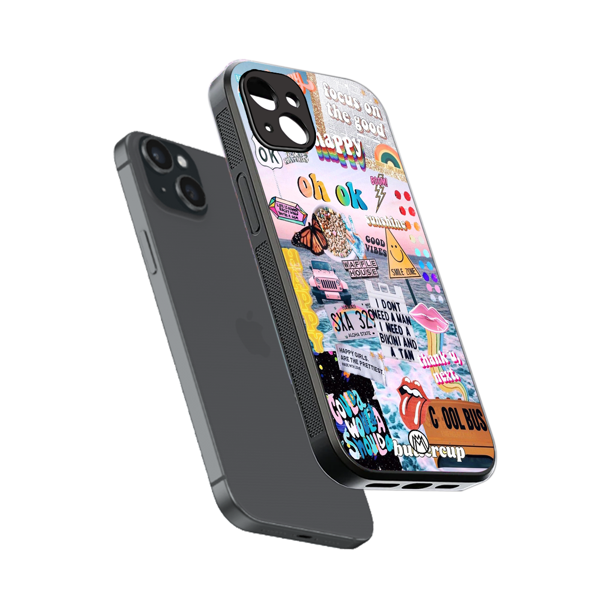 happy sunshine aesthetic collage back phone cover | glass case for iphone 15 plus
