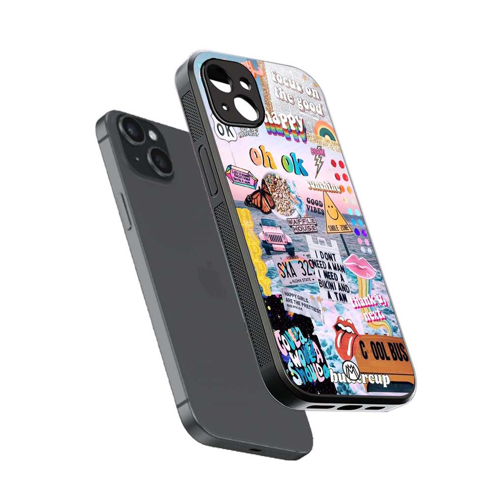 happy sunshine aesthetic collage back phone cover | glass case for iphone 14 plus