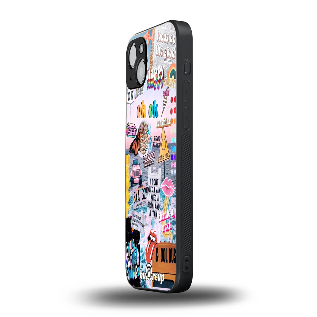 happy sunshine aesthetic collage back phone cover | glass case for iphone 15 plus