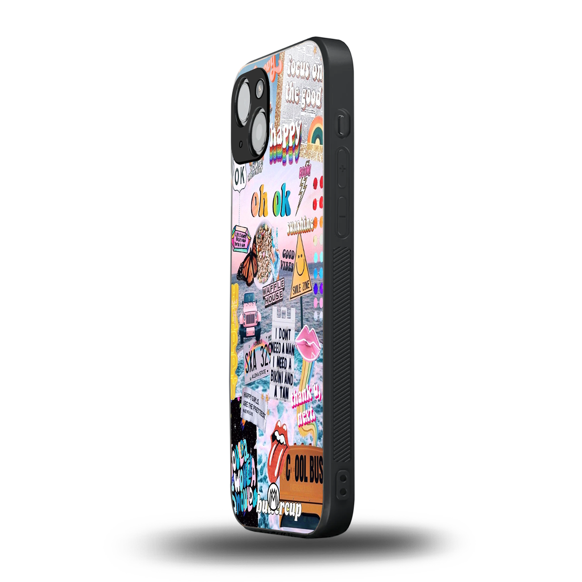 happy sunshine aesthetic collage back phone cover | glass case for iphone 14 plus