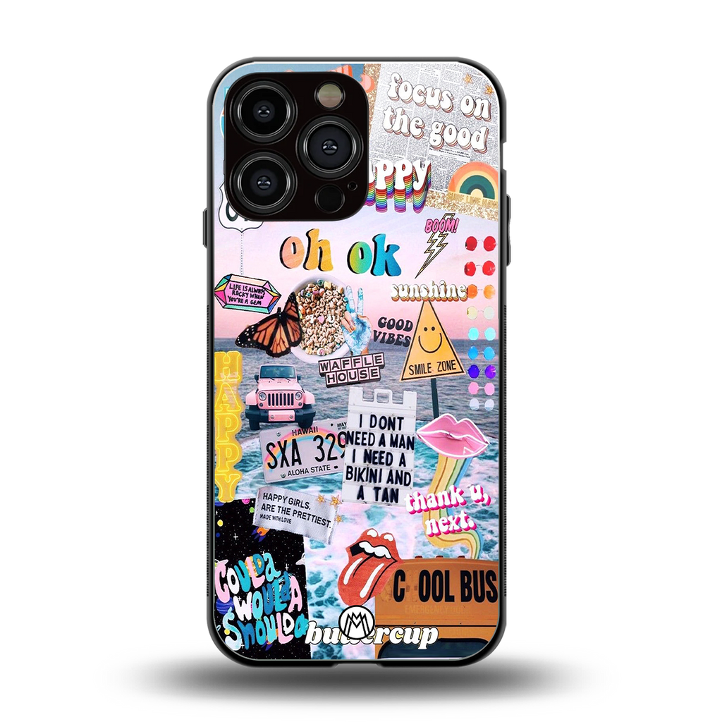 happy sunshine aesthetic collage back phone cover | glass case for iphone 14 pro max