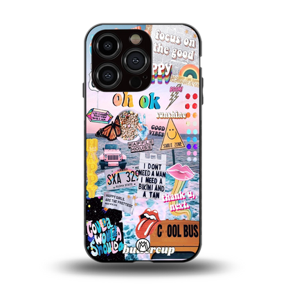 happy sunshine aesthetic collage back phone cover | glass case for iphone 15 pro