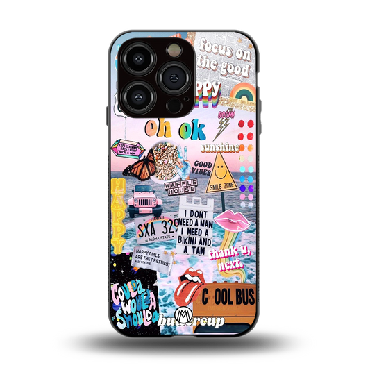 happy sunshine aesthetic collage back phone cover | glass case for iphone 15 pro