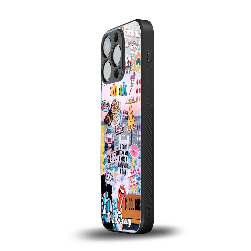 happy sunshine aesthetic collage back phone cover | glass case for iphone 15 pro