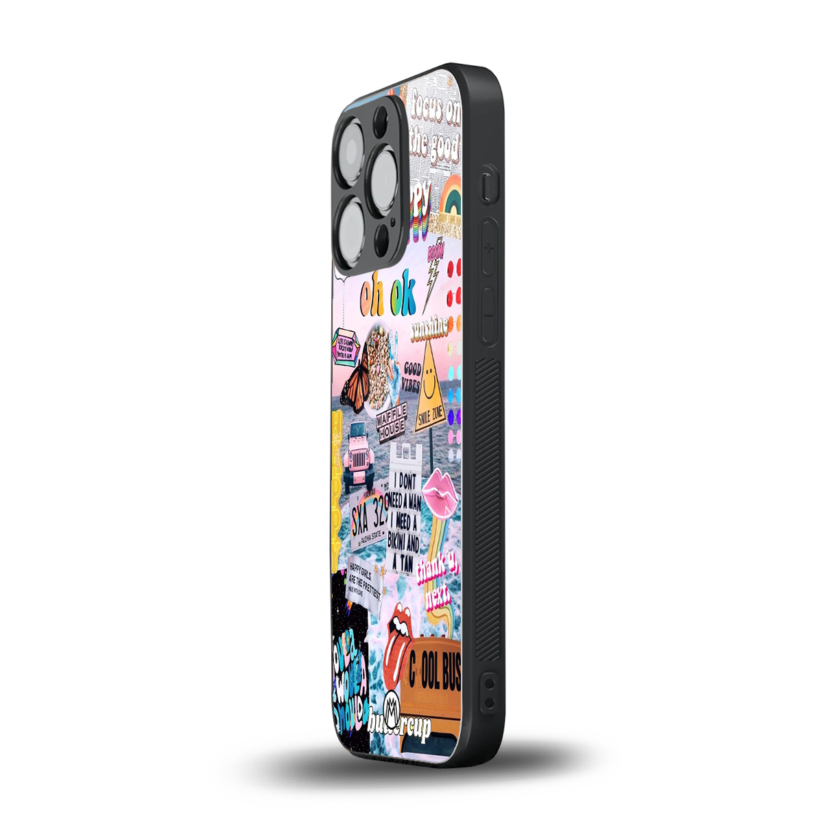happy sunshine aesthetic collage back phone cover | glass case for iphone 14 pro
