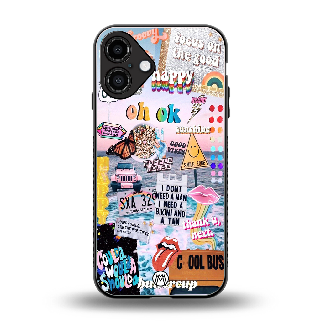 happy sunshine aesthetic collage back phone cover | glass case for iphone 16 plus
