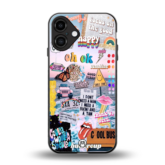 happy sunshine aesthetic collage back phone cover | glass case for iphone 16 plus