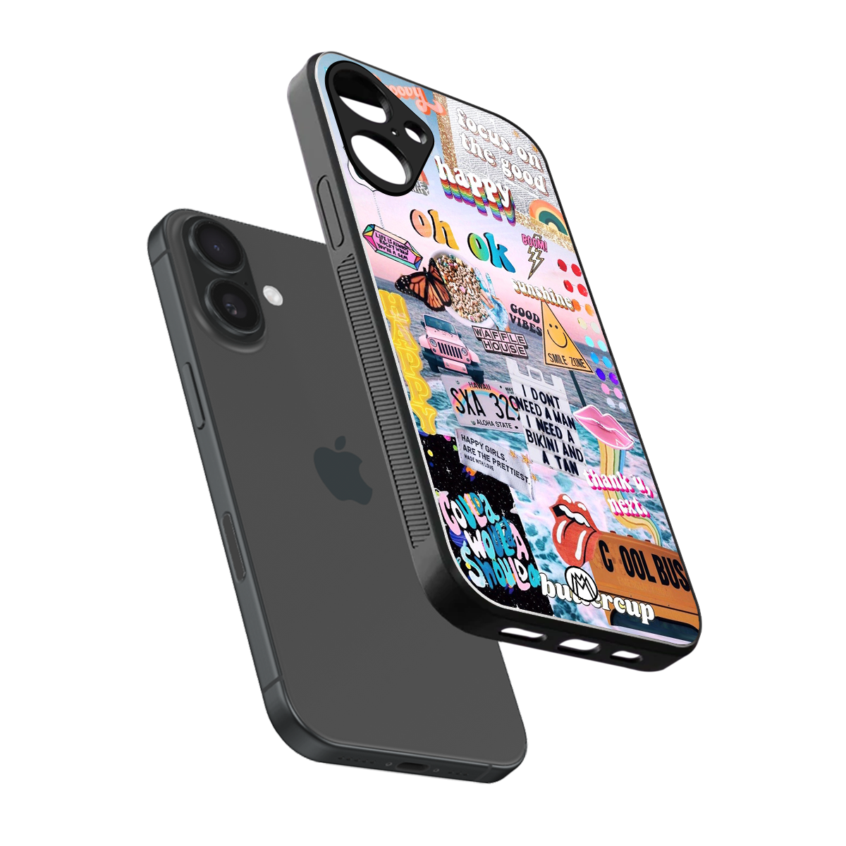 happy sunshine aesthetic collage back phone cover | glass case for iphone 16 plus