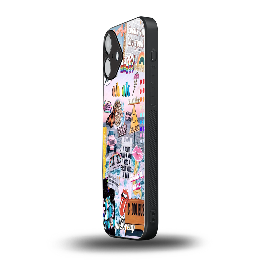 happy sunshine aesthetic collage back phone cover | glass case for iphone 16 plus