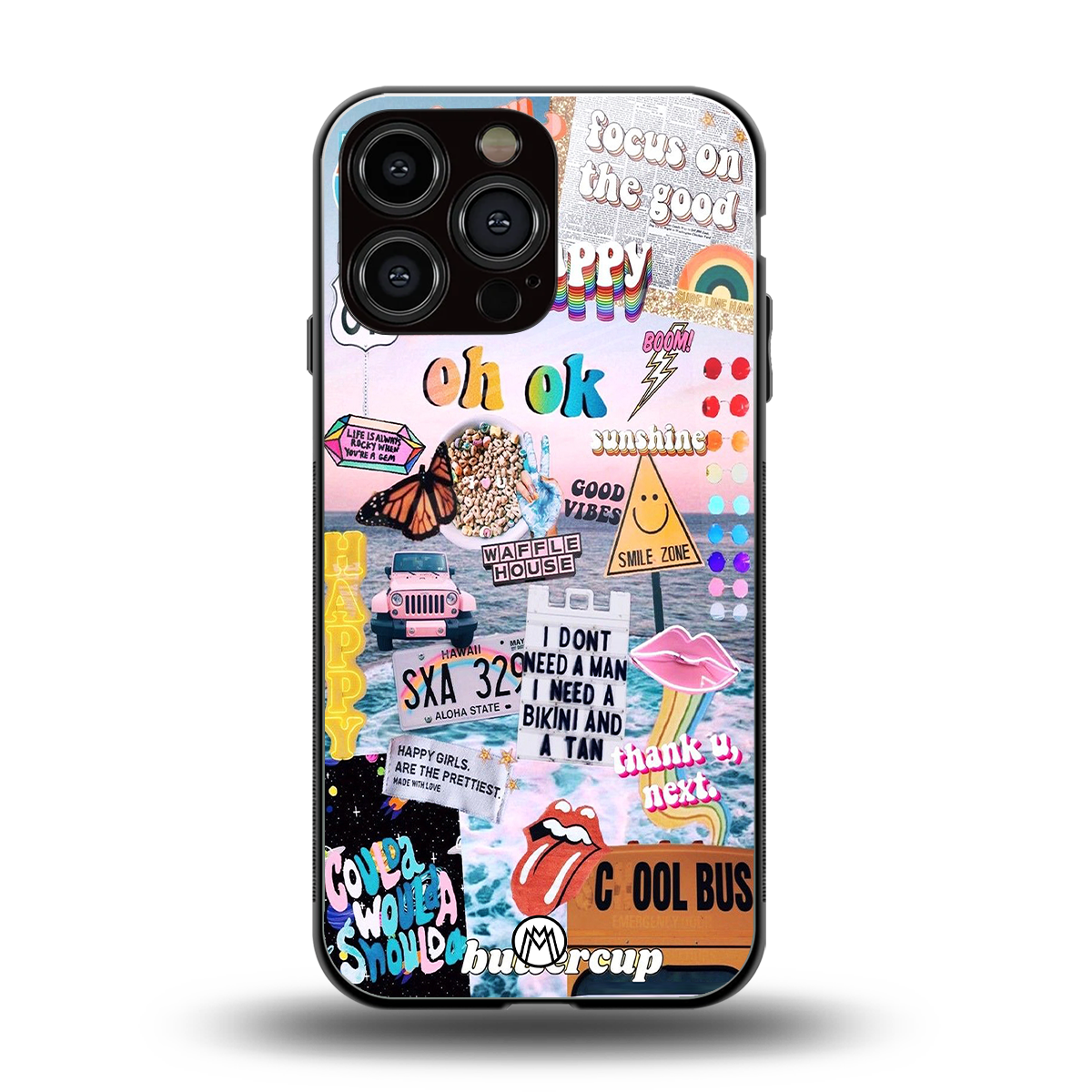 happy sunshine aesthetic collage back phone cover | glass case for iphone 16 pro max