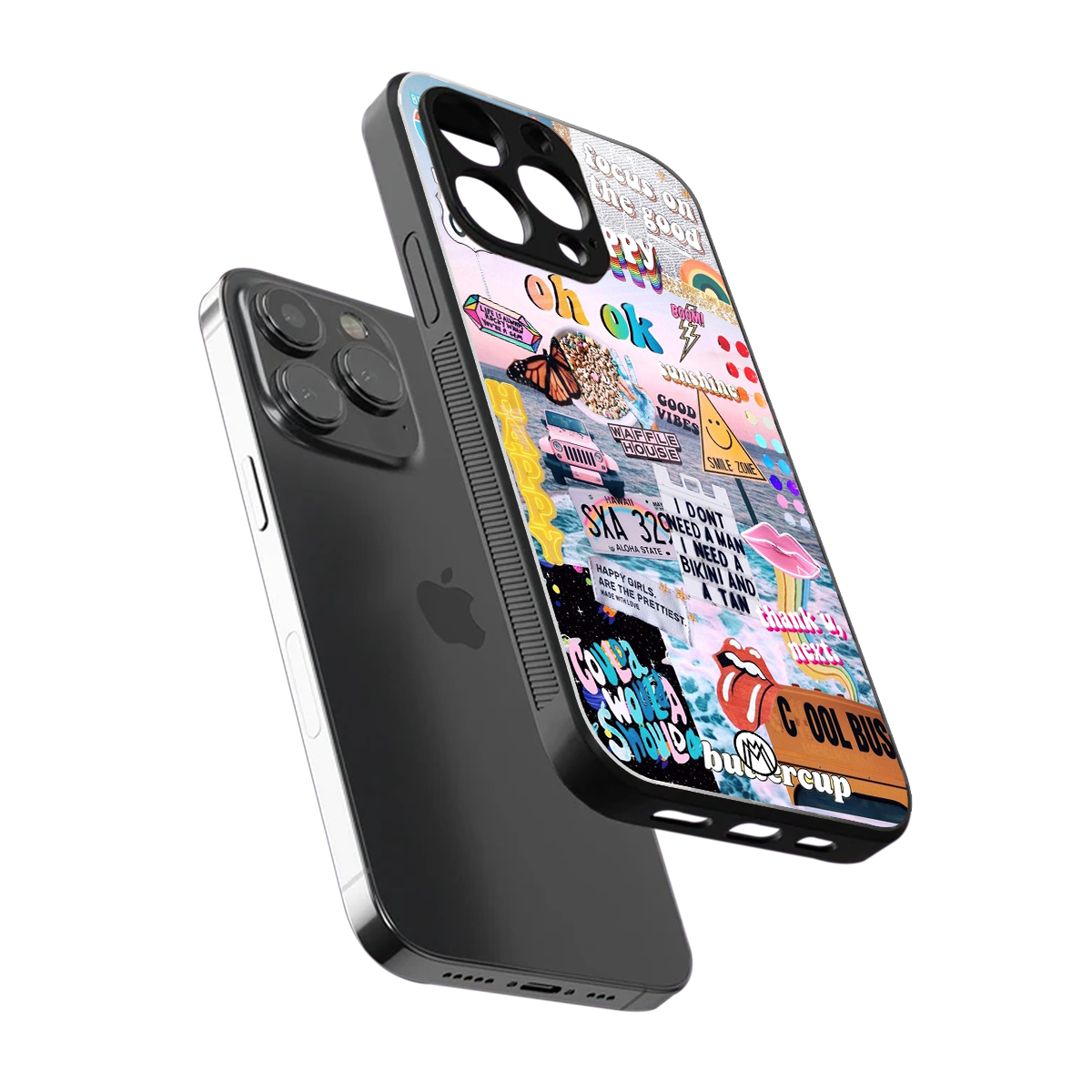 happy sunshine aesthetic collage back phone cover | glass case for iphone 16 pro max