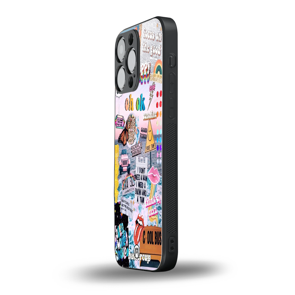 happy sunshine aesthetic collage back phone cover | glass case for iphone 16 pro max