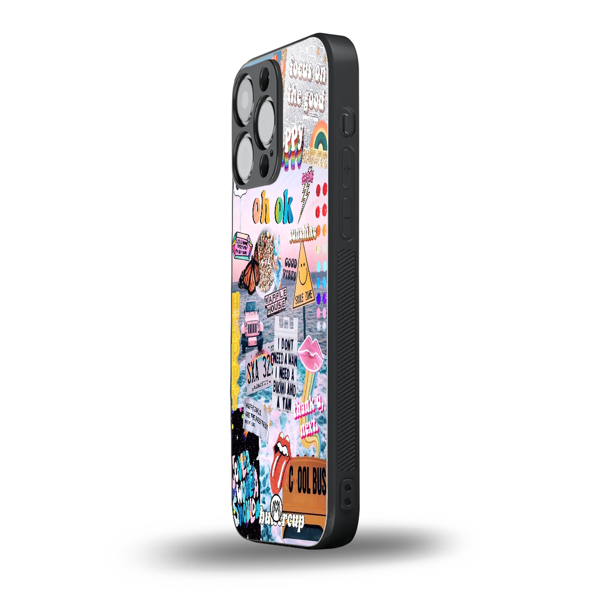 happy sunshine aesthetic collage back phone cover | glass case for iphone 16 pro max