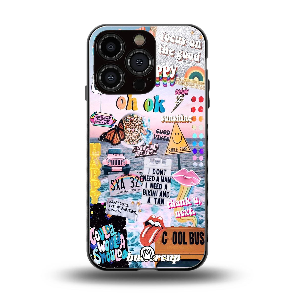 happy sunshine aesthetic collage back phone cover | glass case for iphone 16 pro