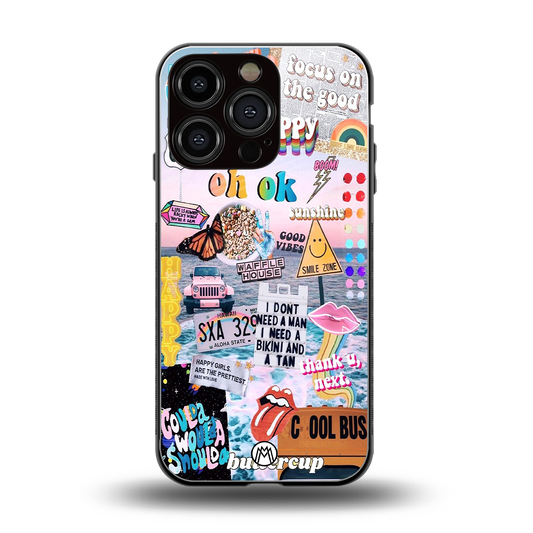 happy sunshine aesthetic collage back phone cover | glass case for iphone 16 pro