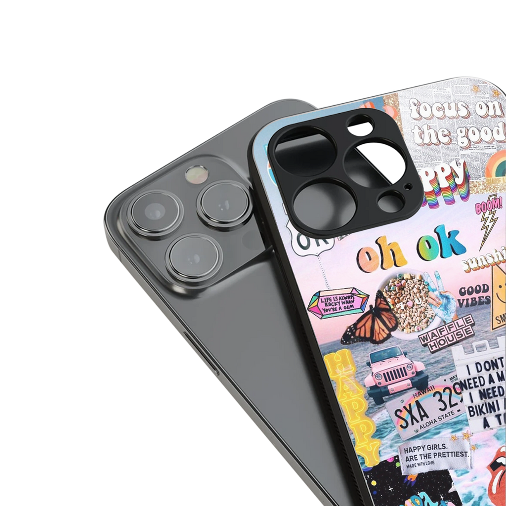 happy sunshine aesthetic collage back phone cover | glass case for iphone 14 pro max