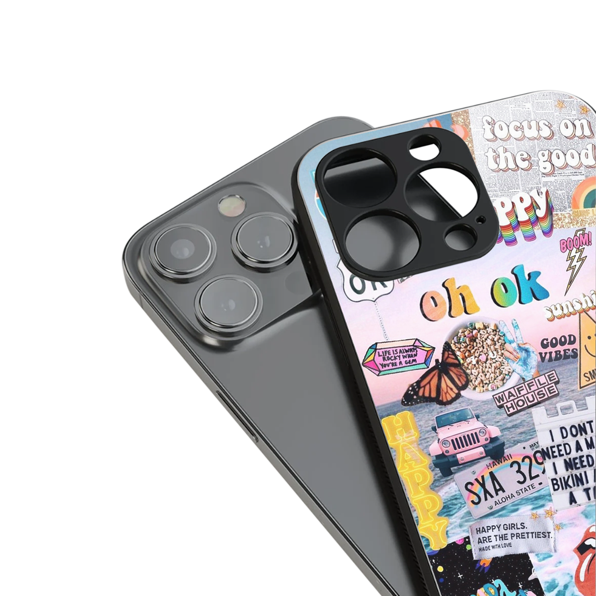 happy sunshine aesthetic collage back phone cover | glass case for iphone 16 pro max