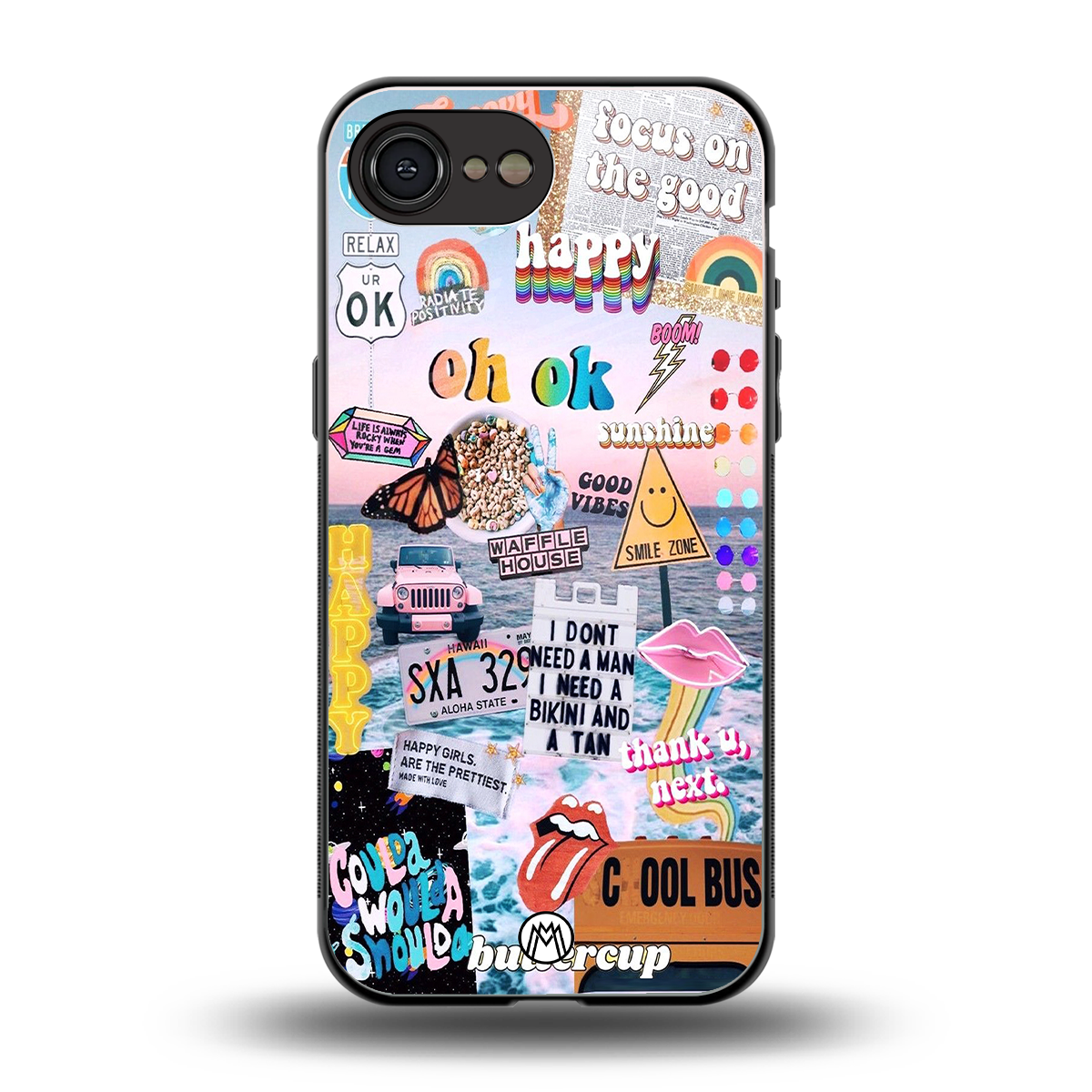 happy sunshine aesthetic collage back phone cover | glass case for iphone 16e