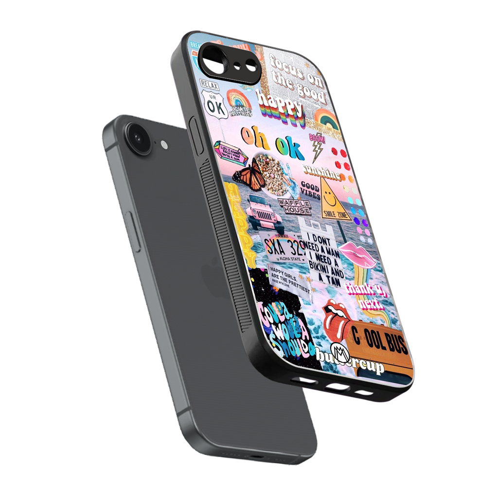 happy sunshine aesthetic collage back phone cover | glass case for iphone 16e