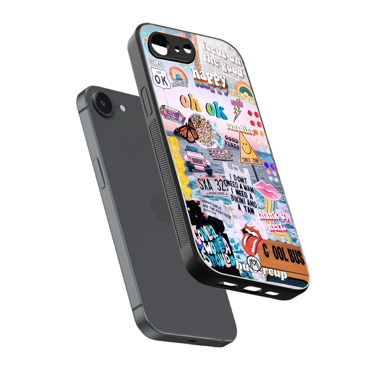 happy sunshine aesthetic collage back phone cover | glass case for iphone 16e