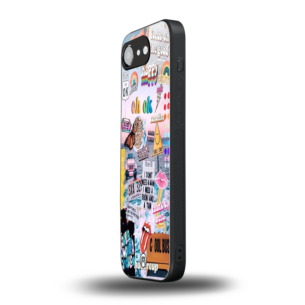 happy sunshine aesthetic collage back phone cover | glass case for iphone 16e