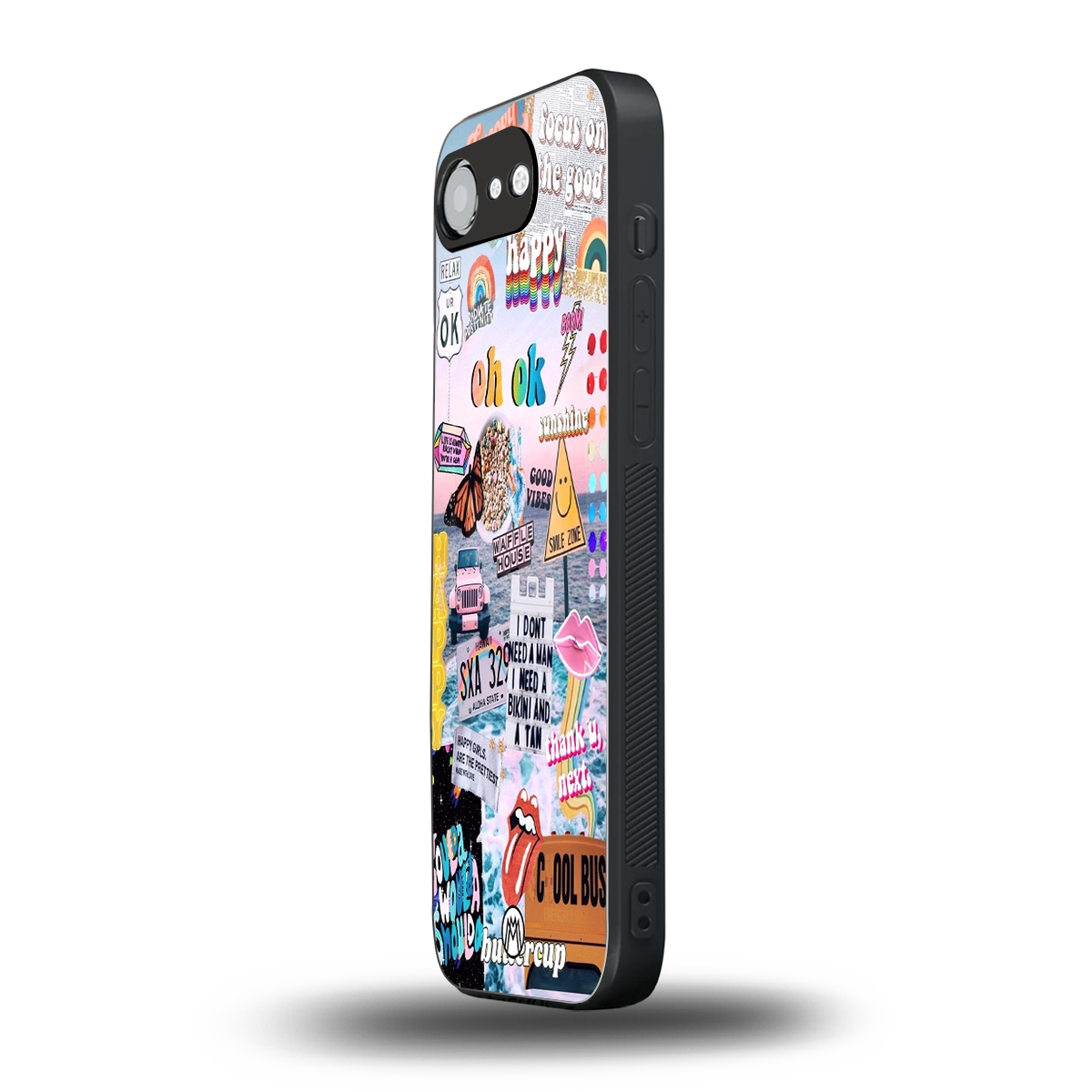 happy sunshine aesthetic collage back phone cover | glass case for iphone 16e