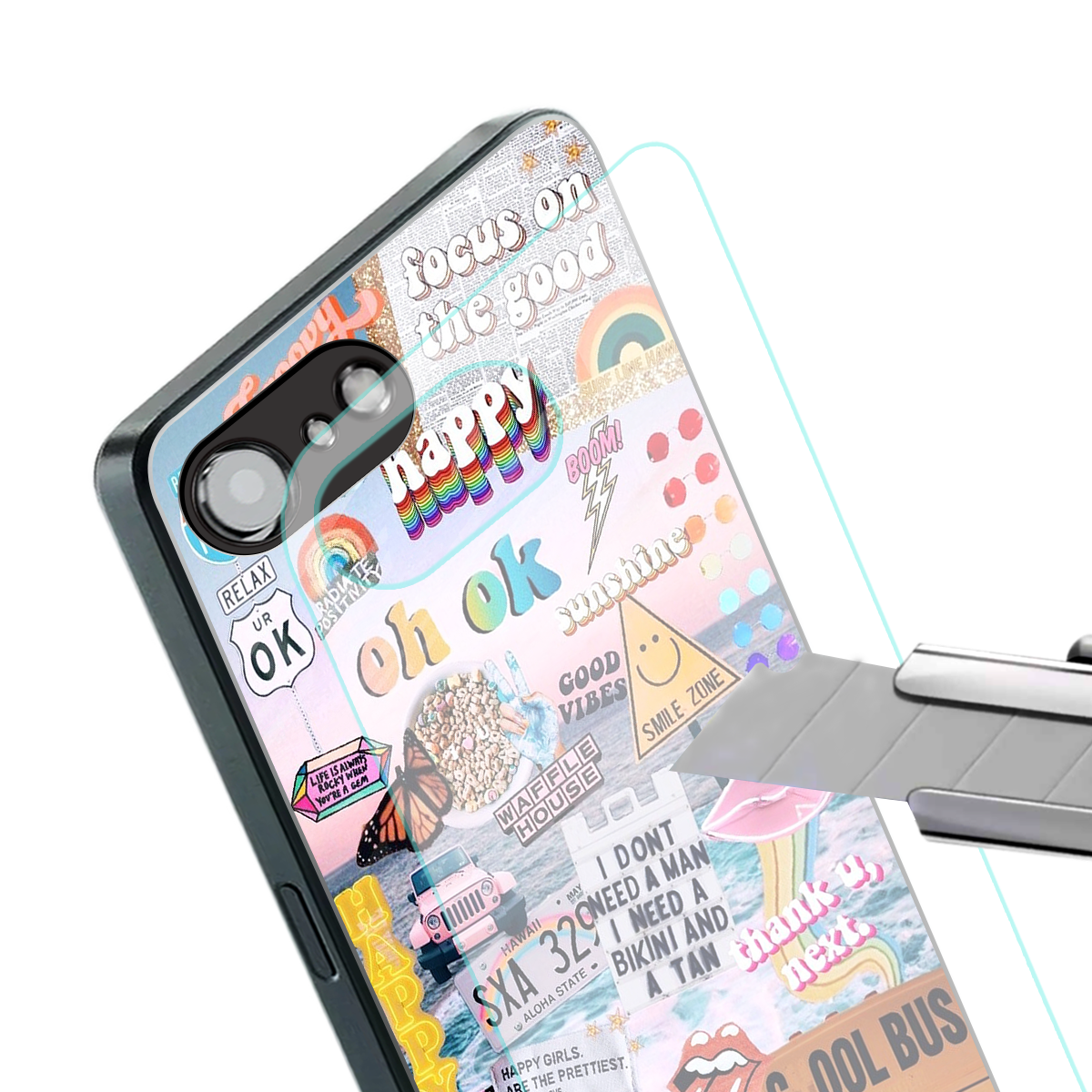 happy sunshine aesthetic collage back phone cover | glass case for iphone 16e