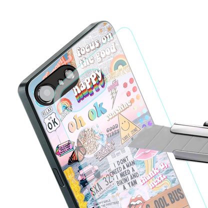 happy sunshine aesthetic collage back phone cover | glass case for iphone 16e