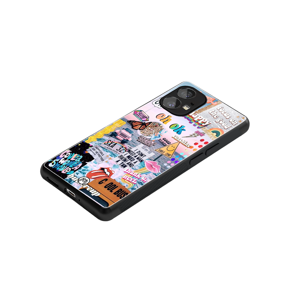 happy sunshine aesthetic collage back phone cover | glass case for nothing phone 1