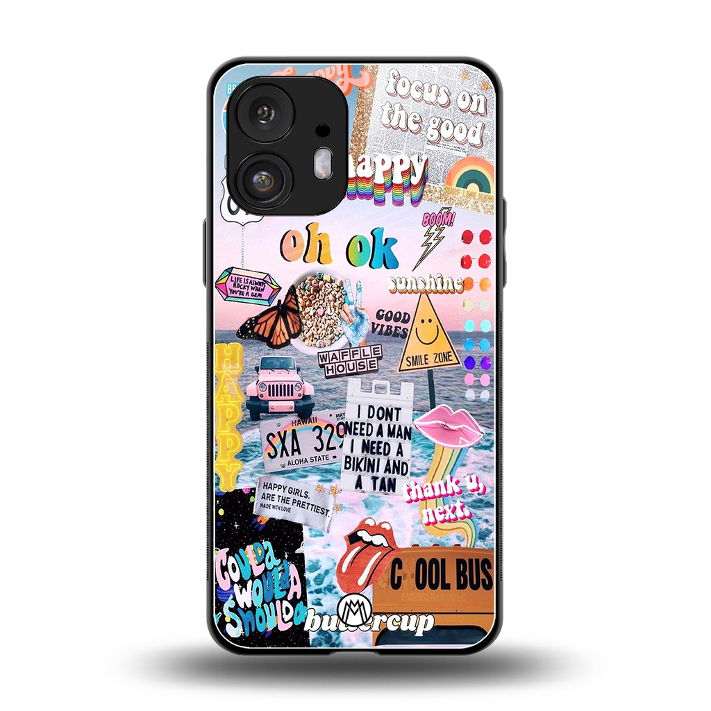 happy sunshine aesthetic collage back phone cover | glass case for nothing phone 2
