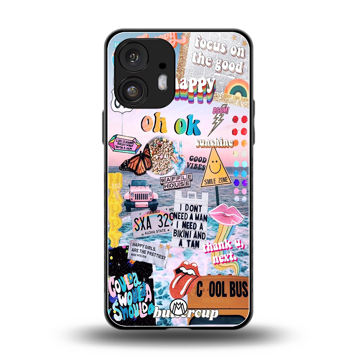 happy sunshine aesthetic collage back phone cover | glass case for nothing phone 2