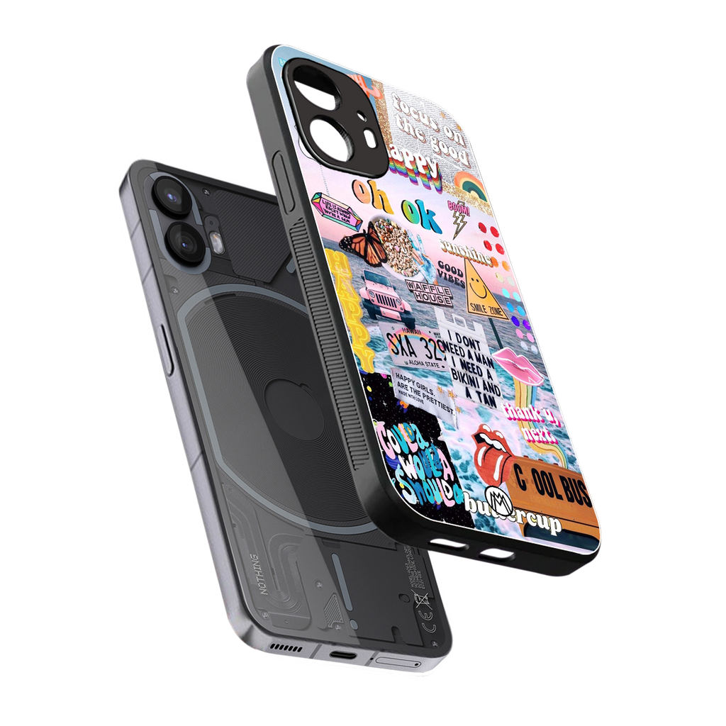 happy sunshine aesthetic collage back phone cover | glass case for nothing phone 2