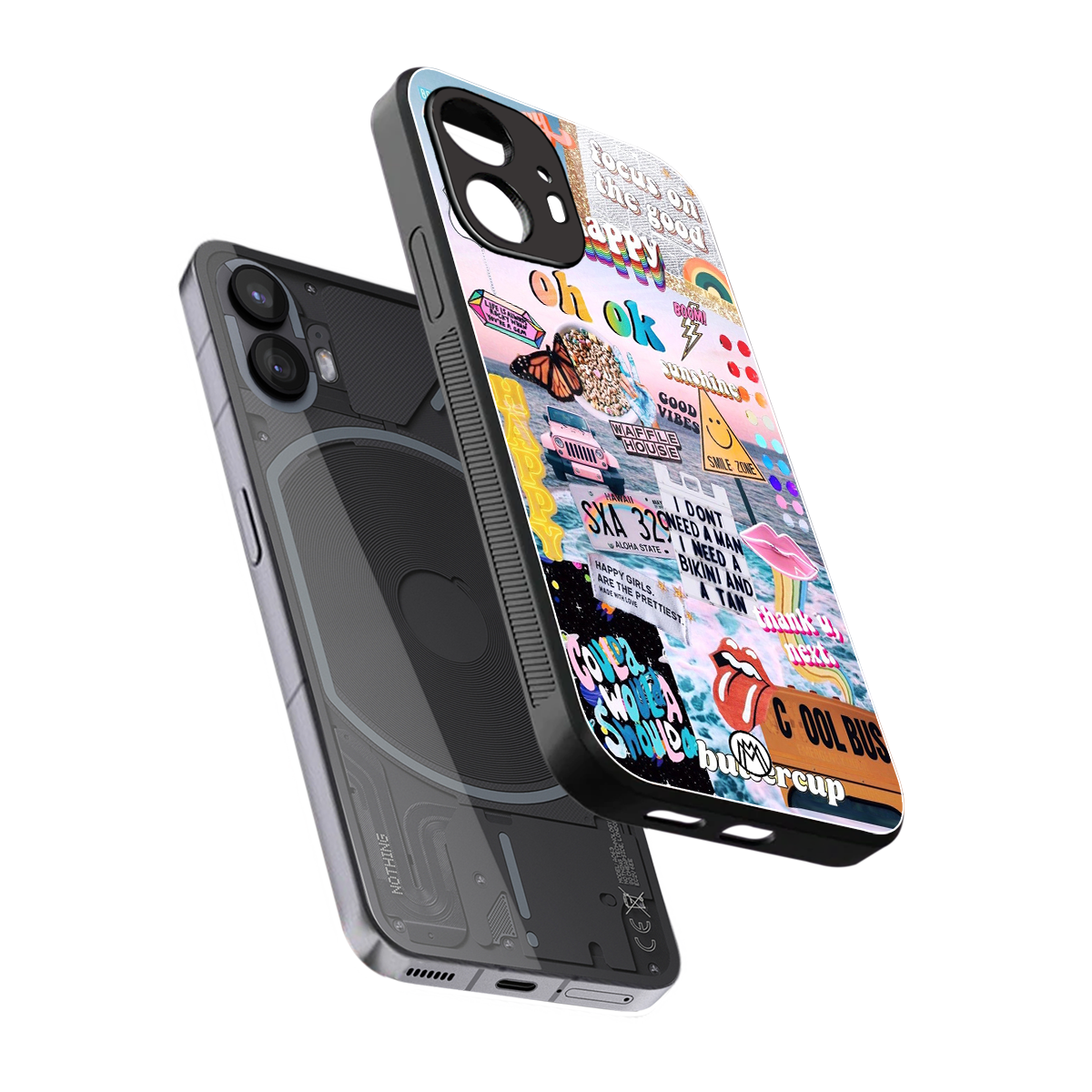 happy sunshine aesthetic collage back phone cover | glass case for nothing phone 2