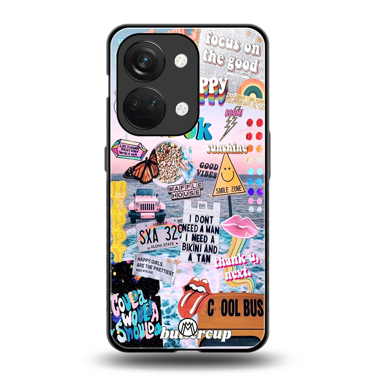 happy sunshine aesthetic collage back phone cover | glass case for oneplus nord 3