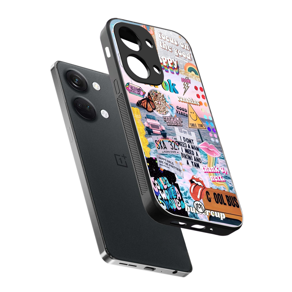 happy sunshine aesthetic collage back phone cover | glass case for oneplus nord 3