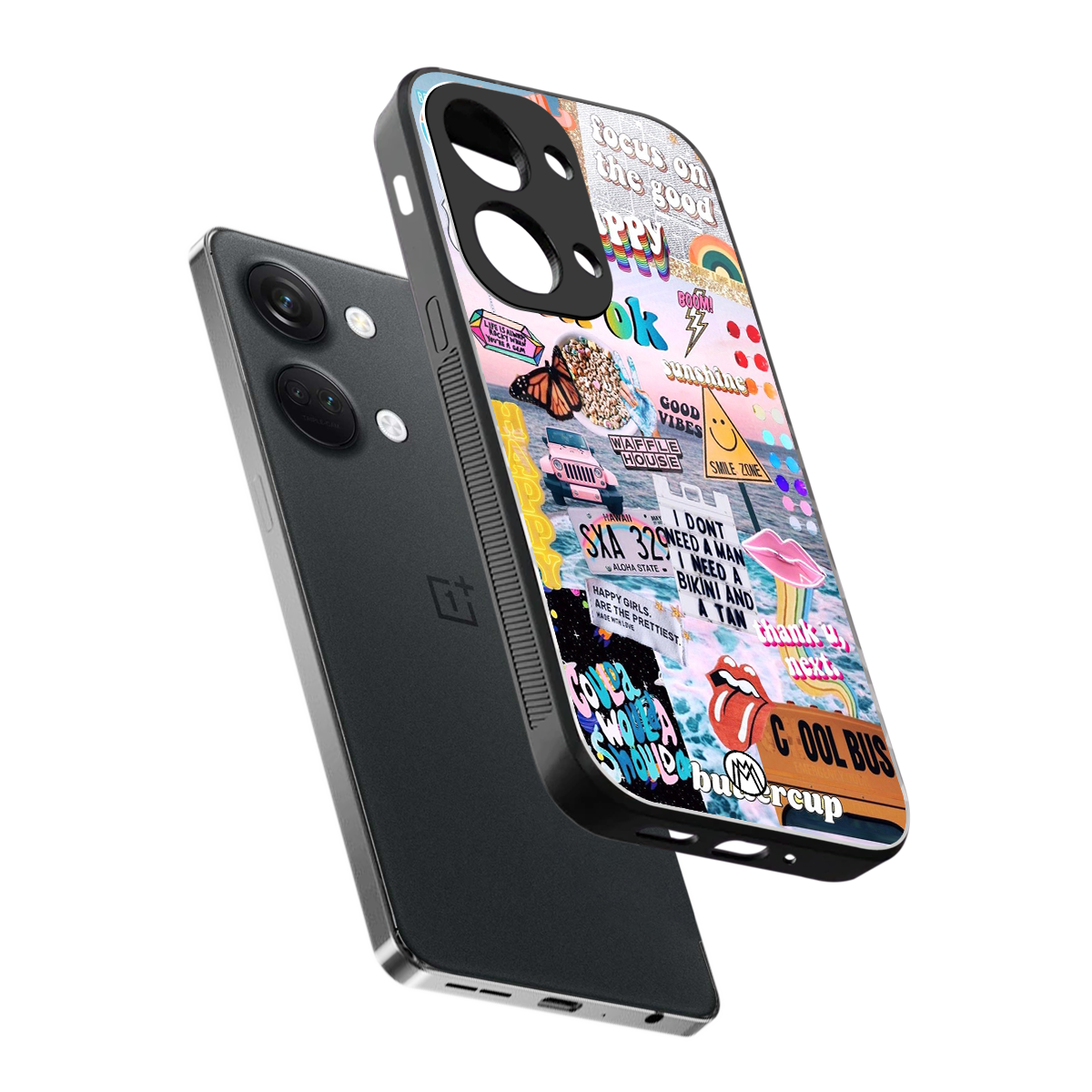 happy sunshine aesthetic collage back phone cover | glass case for oneplus nord 3