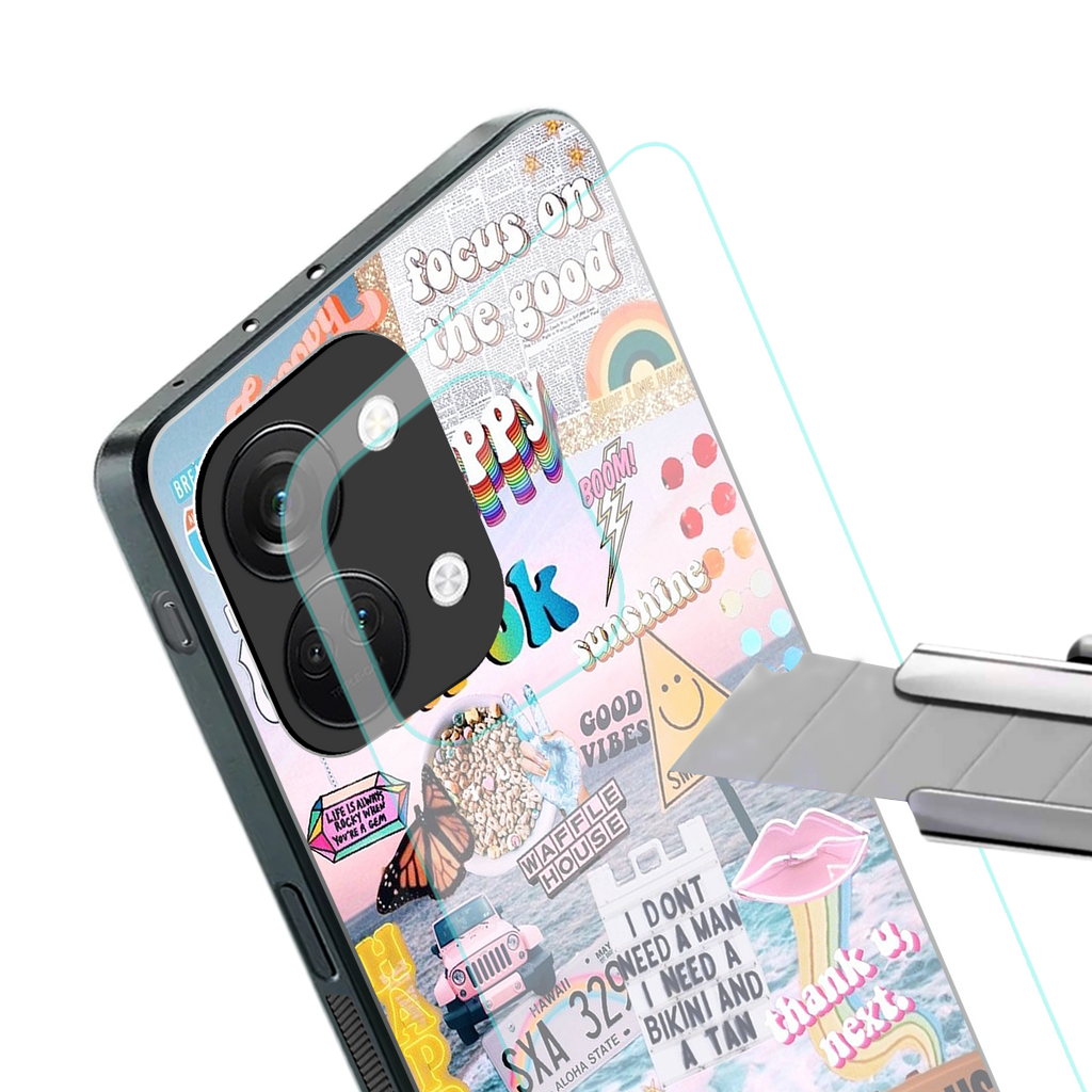 happy sunshine aesthetic collage back phone cover | glass case for oneplus nord 3