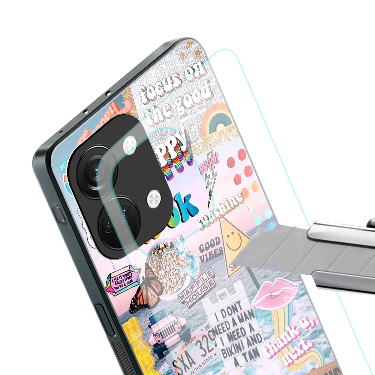 happy sunshine aesthetic collage back phone cover | glass case for oneplus nord 3