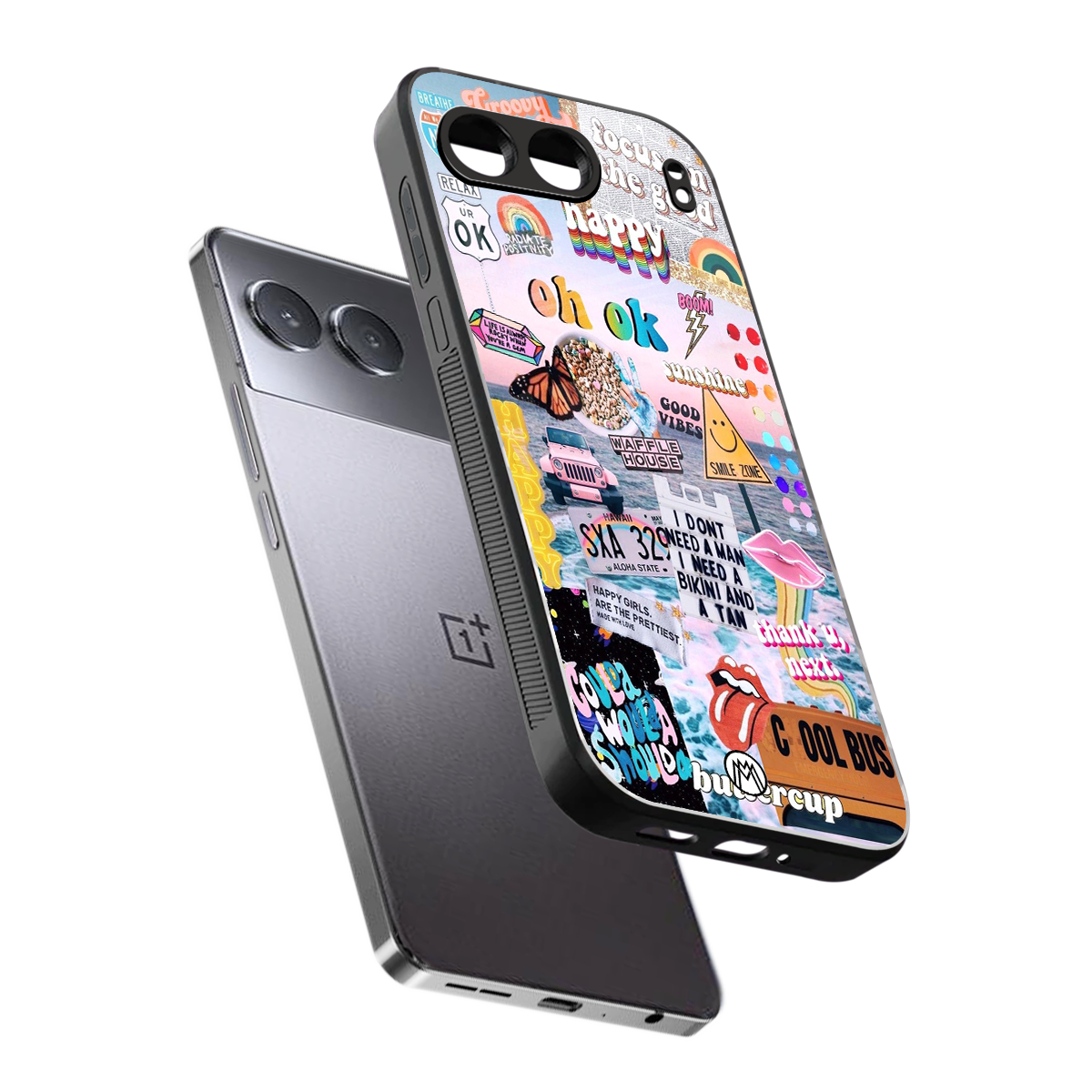 happy sunshine aesthetic collage back phone cover | glass case for oneplus nord 4