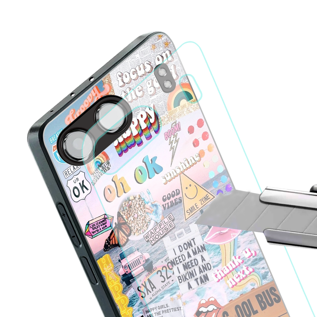 happy sunshine aesthetic collage back phone cover | glass case for oneplus nord 4