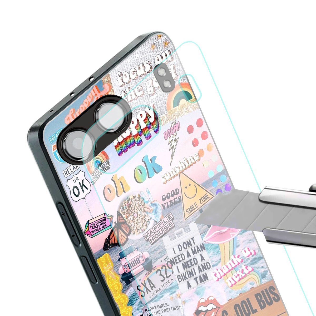 happy sunshine aesthetic collage back phone cover | glass case for oneplus nord 4