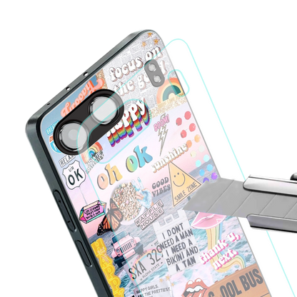 happy sunshine aesthetic collage back phone cover | glass case for oneplus nord 4