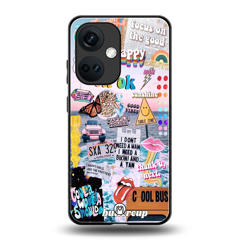 happy sunshine aesthetic collage back phone cover | glass case for oneplus nord ce 3