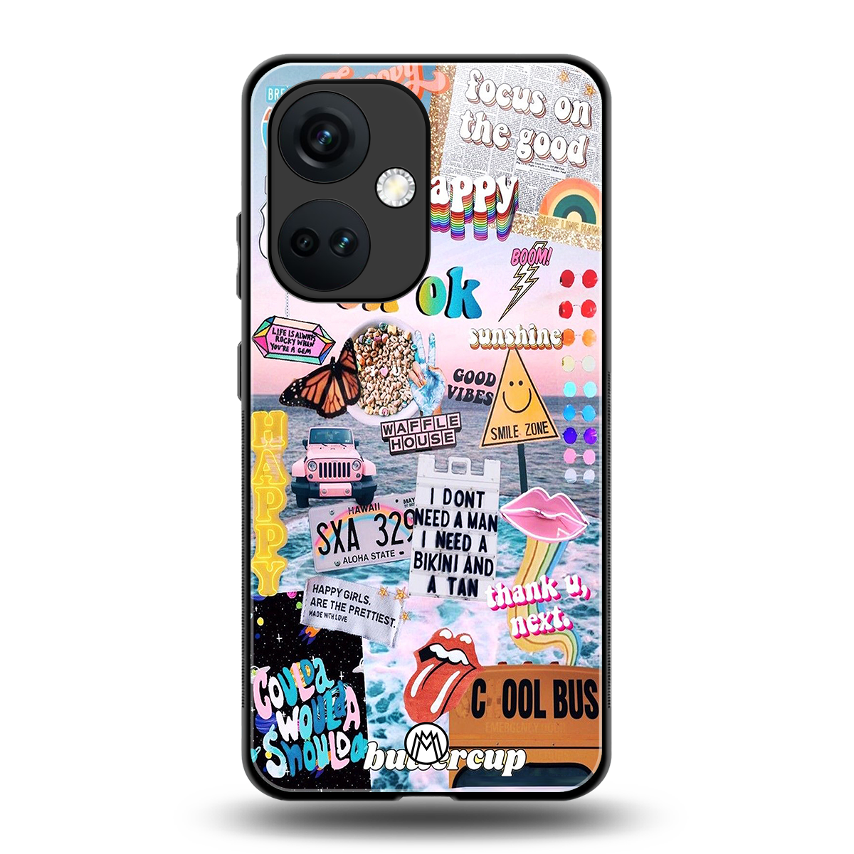 happy sunshine aesthetic collage back phone cover | glass case for oneplus nord ce 3