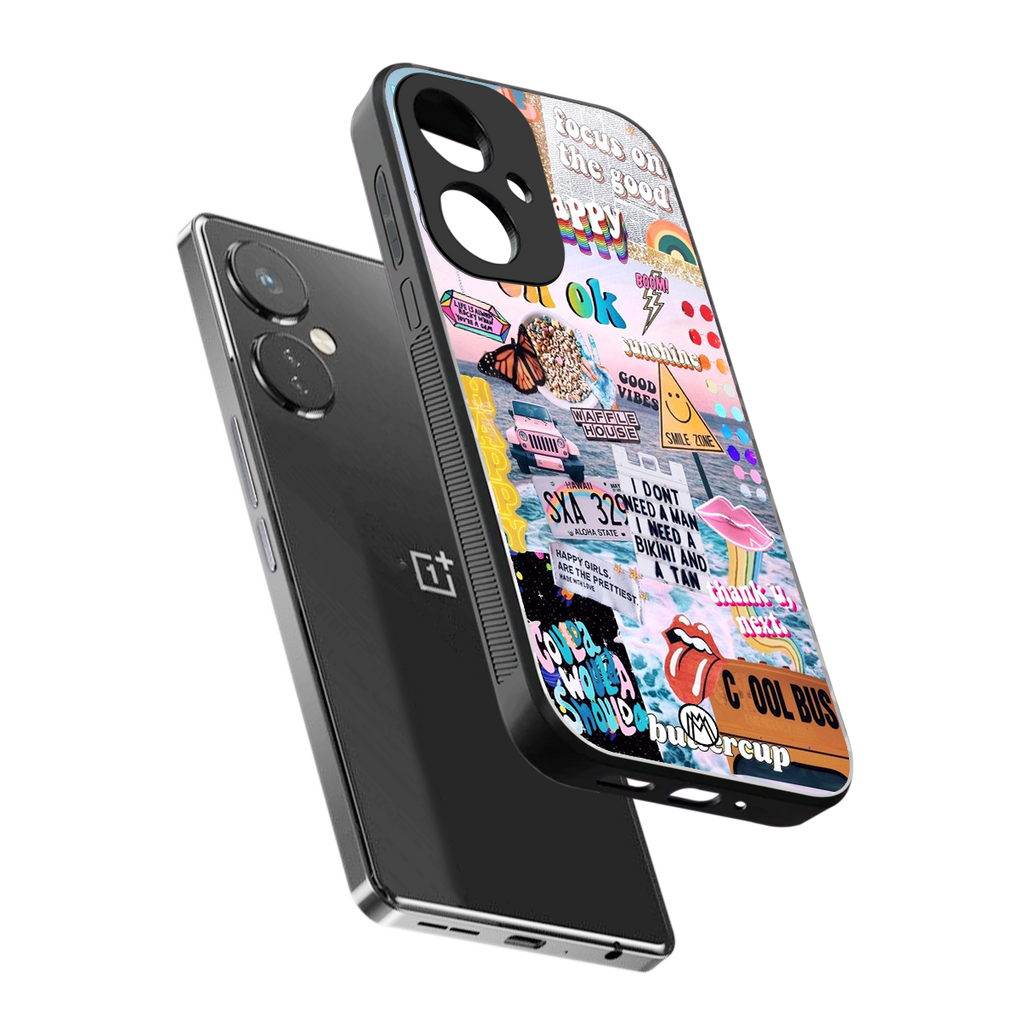 happy sunshine aesthetic collage back phone cover | glass case for oneplus nord ce 3