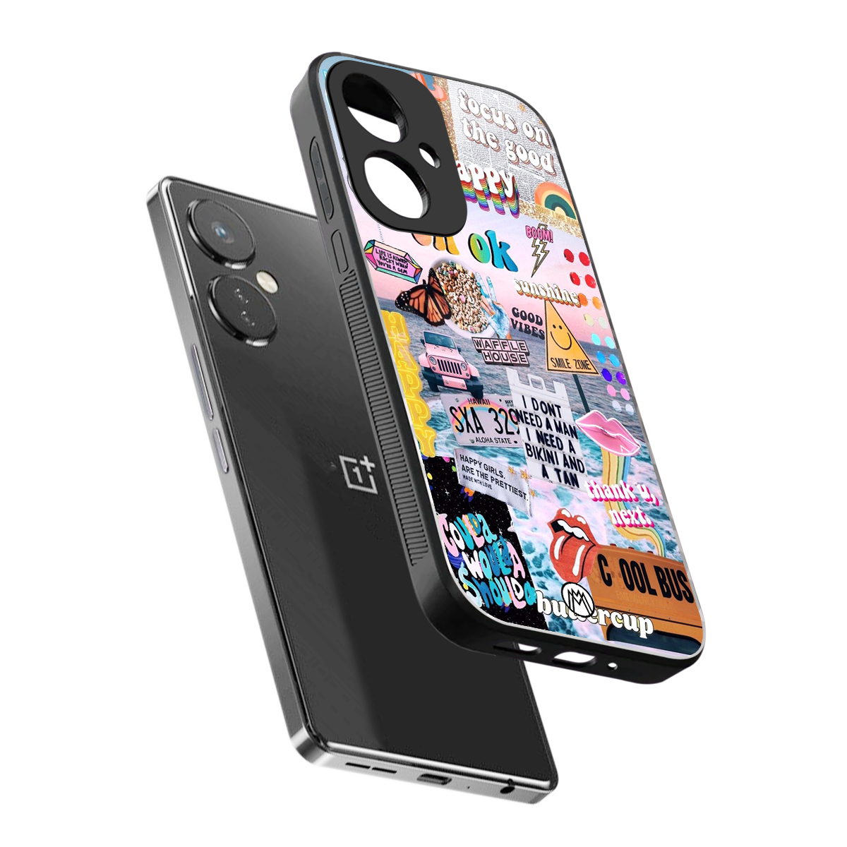 happy sunshine aesthetic collage back phone cover | glass case for oneplus nord ce 3